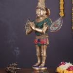 Brass Standing Garuda with Meenakari | 22" x 13" x 7" (55.9 x 33 x 17.8 cm) | 12.5 kg Sacred Art | Divine Vehicle Murti